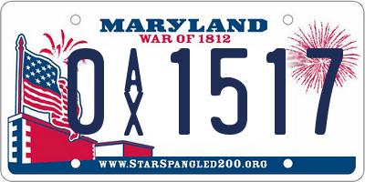 MD license plate 0AX1517