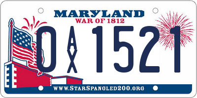 MD license plate 0AX1521