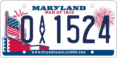 MD license plate 0AX1524