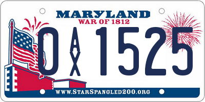 MD license plate 0AX1525