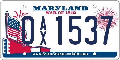 MD license plate 0AX1537