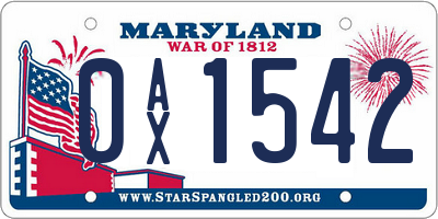 MD license plate 0AX1542
