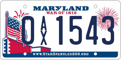 MD license plate 0AX1543