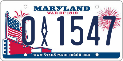 MD license plate 0AX1547