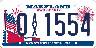 MD license plate 0AX1554