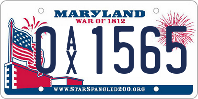MD license plate 0AX1565