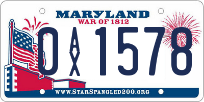 MD license plate 0AX1578