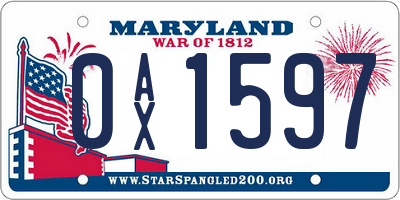 MD license plate 0AX1597