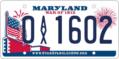 MD license plate 0AX1602