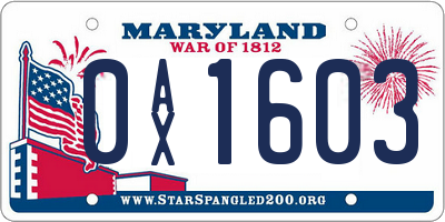 MD license plate 0AX1603