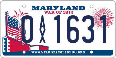 MD license plate 0AX1631