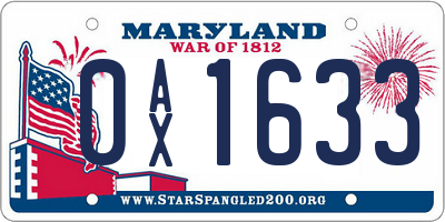 MD license plate 0AX1633
