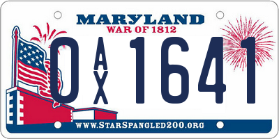 MD license plate 0AX1641