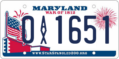 MD license plate 0AX1651