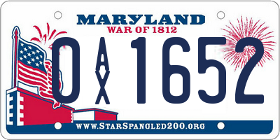 MD license plate 0AX1652