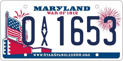 MD license plate 0AX1653