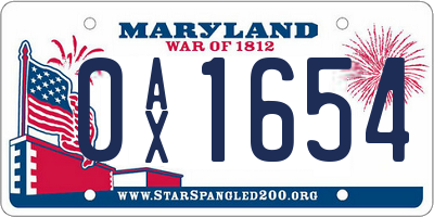 MD license plate 0AX1654