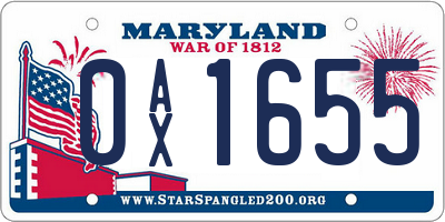 MD license plate 0AX1655
