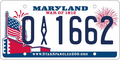 MD license plate 0AX1662