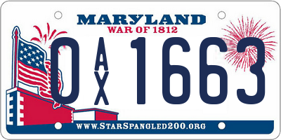 MD license plate 0AX1663