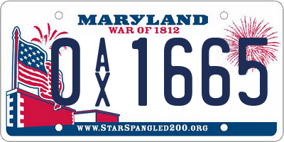 MD license plate 0AX1665