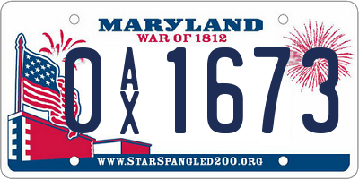 MD license plate 0AX1673