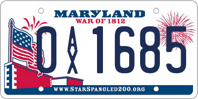 MD license plate 0AX1685