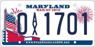 MD license plate 0AX1701