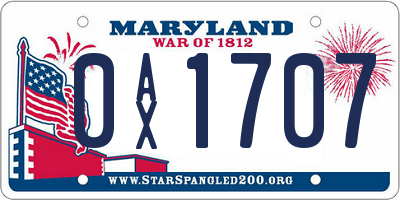 MD license plate 0AX1707