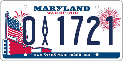 MD license plate 0AX1721