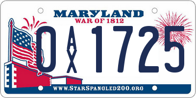 MD license plate 0AX1725