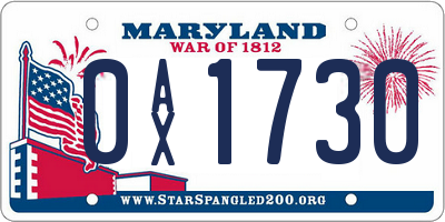 MD license plate 0AX1730