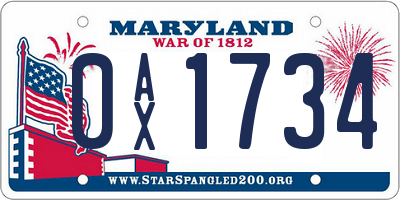 MD license plate 0AX1734