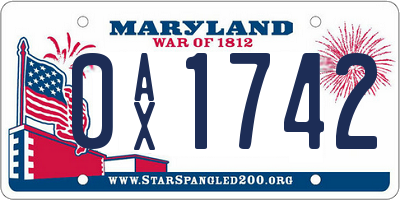MD license plate 0AX1742