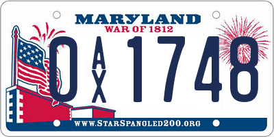 MD license plate 0AX1748