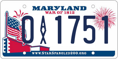 MD license plate 0AX1751