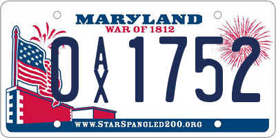 MD license plate 0AX1752