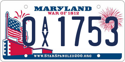 MD license plate 0AX1753