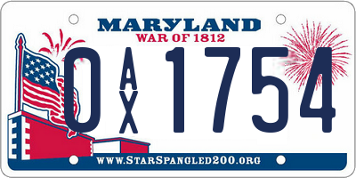 MD license plate 0AX1754