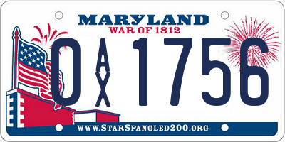 MD license plate 0AX1756