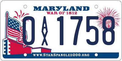 MD license plate 0AX1758