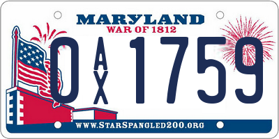 MD license plate 0AX1759