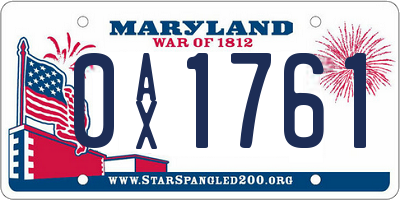 MD license plate 0AX1761
