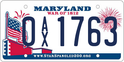 MD license plate 0AX1763