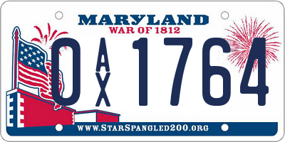 MD license plate 0AX1764