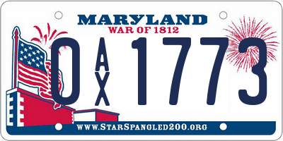 MD license plate 0AX1773