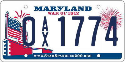 MD license plate 0AX1774