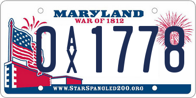 MD license plate 0AX1778