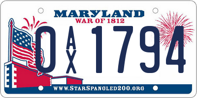 MD license plate 0AX1794