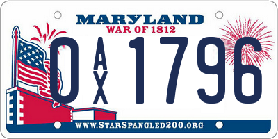 MD license plate 0AX1796
